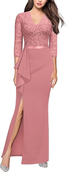 Women's Vintage Floral Lace Ruffle Half Sleeve Evening Dress